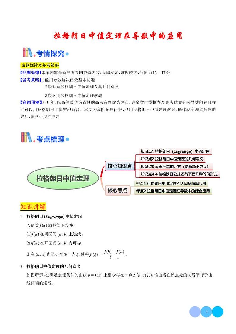 拉格朗日中值定理在导数中的应用（教师版）1第1页
