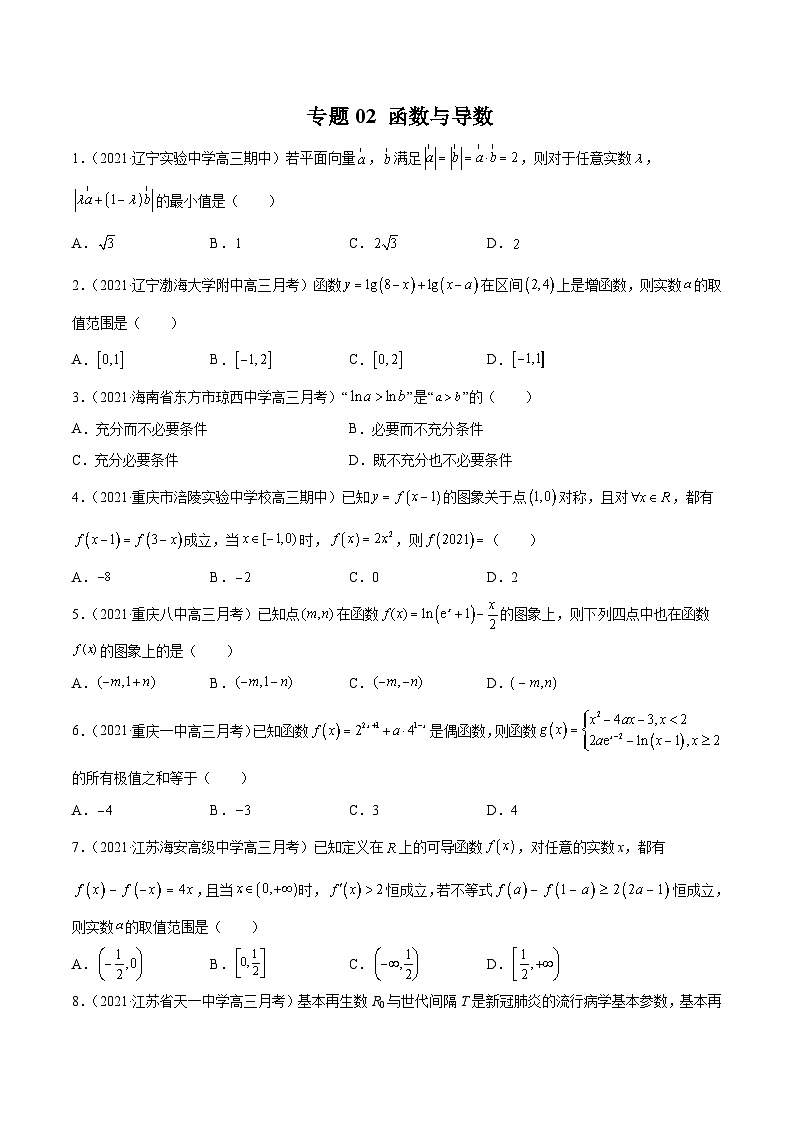 2022年新高考数学模拟题分项汇编(第四期)专题02函数与导数(原卷版+解析)01