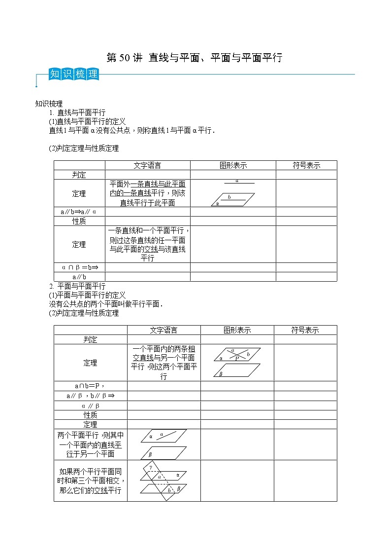 高考数学一轮复习精品导学案(新高考)第50讲直线与平面、平面与平面平行(原卷版+解析)01