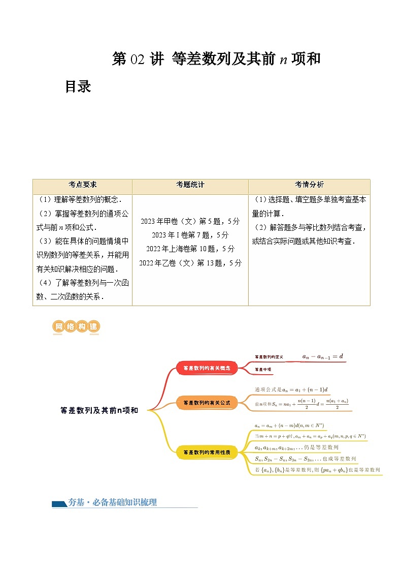 高考数学一轮复习讲练测(新教材新高考)第02讲等差数列及其前n项和(十大题型)(讲义)(原卷版+解析)01