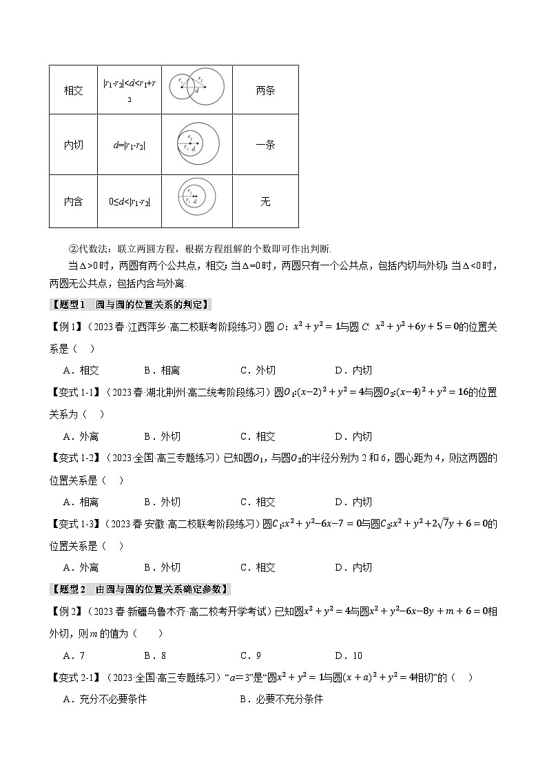 高考数学人教A版2019选择性必修第一册专题2.8圆与圆的位置关系【七大题型】(原卷版+解析)02