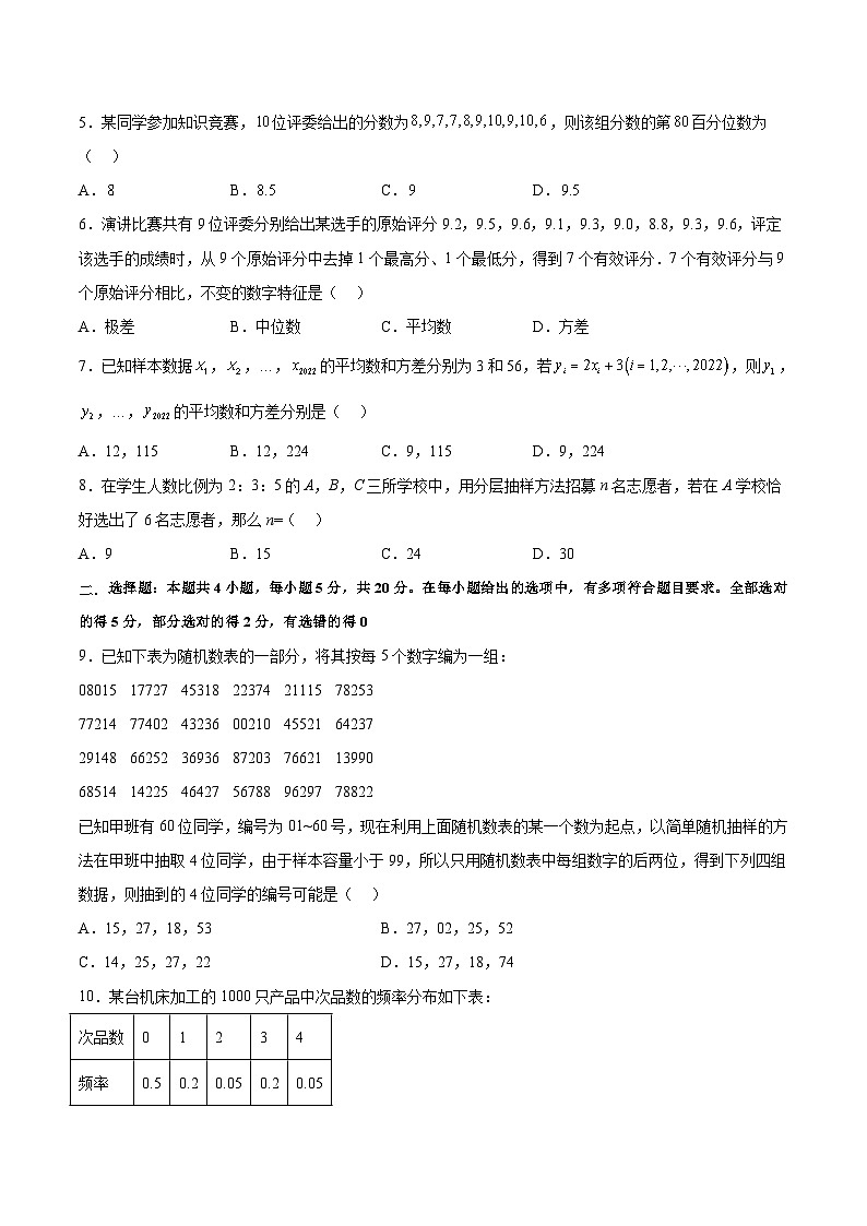 高一数学分层训练AB卷(人教A版2019必修第二册)第九章统计【单元测试A卷】(原卷版+解析)02