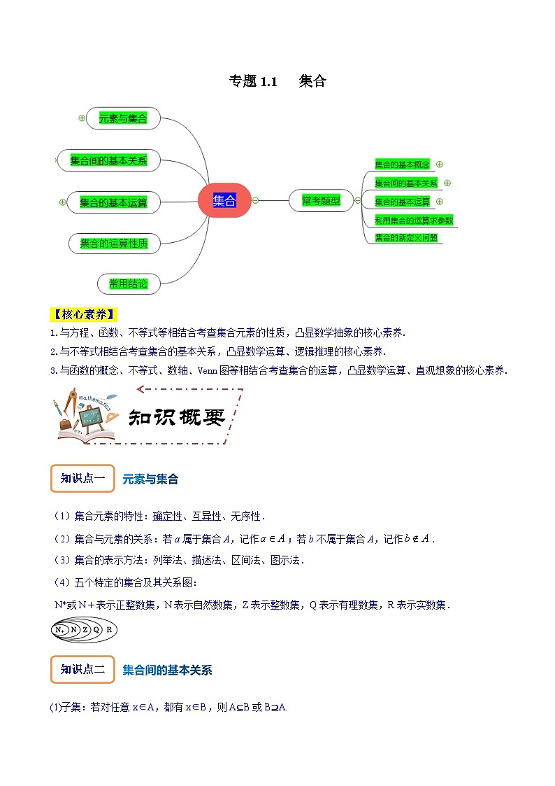 高考数学大一轮复习核心考点精讲精练(新高考专用)专题1.1集合(原卷版+解析)01
