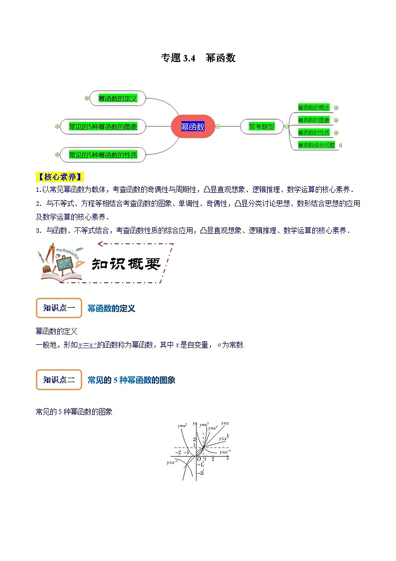高考数学大一轮复习核心考点精讲精练(新高考专用)专题3.4幂函数【原卷版+解析】01