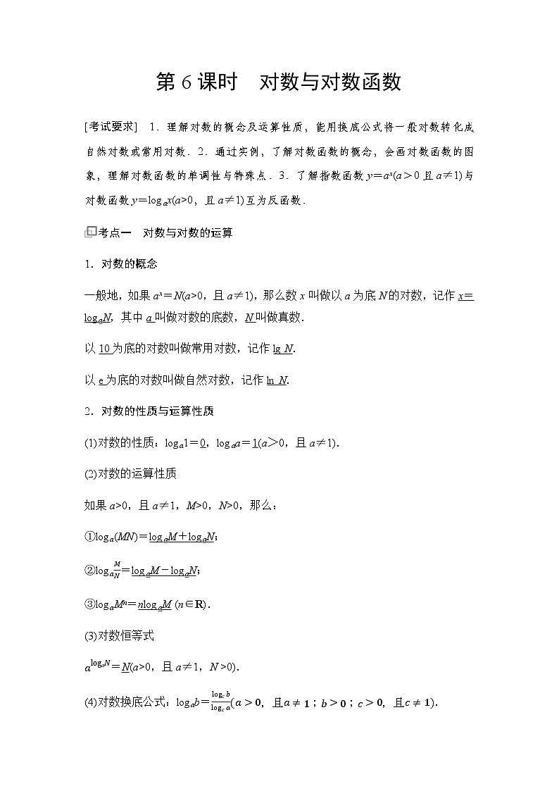 高三数学一轮复习第二章函数第六课时对数与对数函数学案01