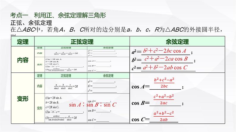 高三数学一轮复习第四章三角函数与解三角形第七课时正弦定理、余弦定理课件第2页
