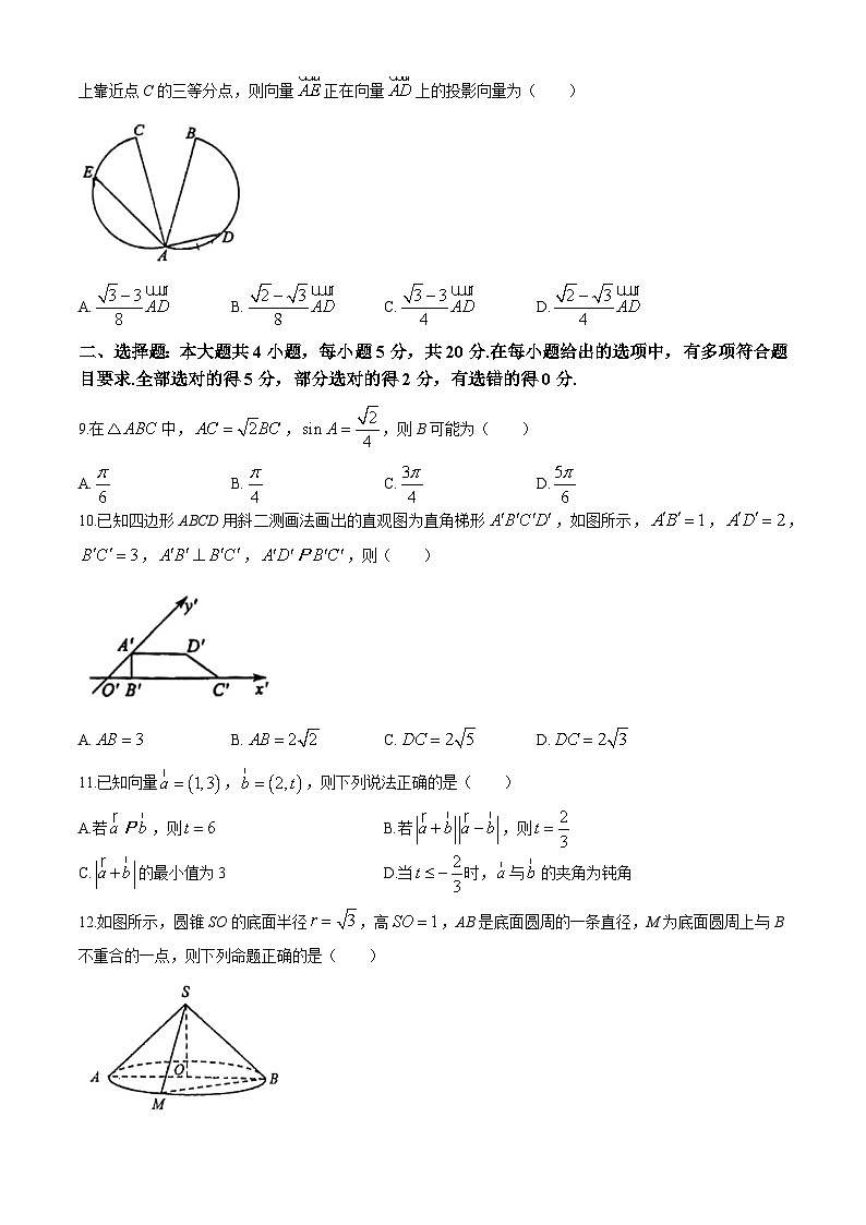 陕西省西安市临潼区临潼中学2023-2024学年高一下学期期中质量检测数学试题(无答案)02