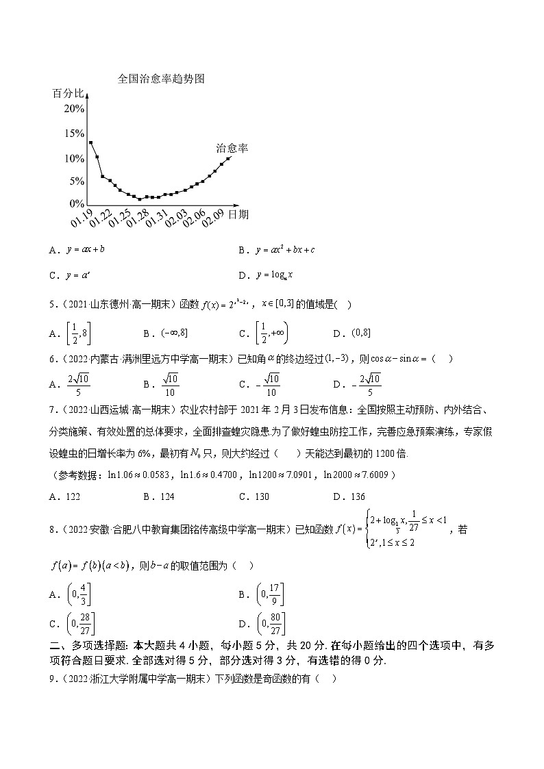 高中数学人教A版2019必修第一册同步单元测试AB卷(新高考)专题47高一上学期期末模拟试卷1(全一册)(A)(原卷版+解析)02