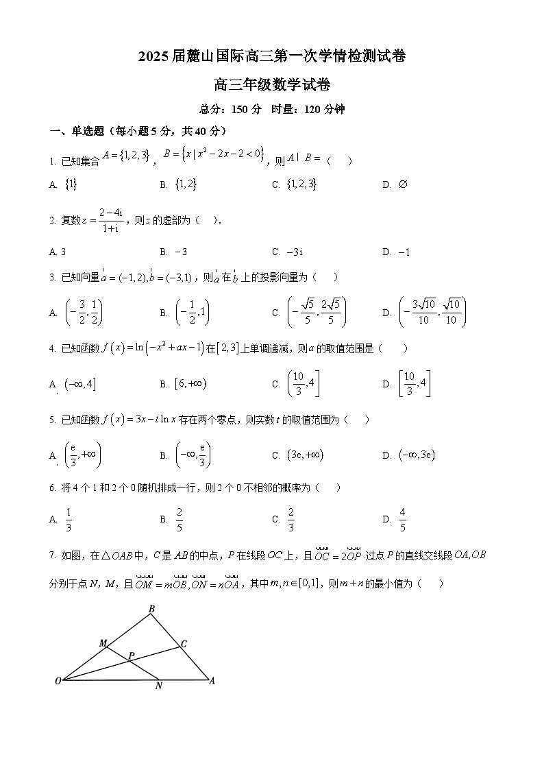 湖南省长沙麓山国际实验学校2024-2025学年高三上学期第一次学情检测数学试卷（Word版附解析）01