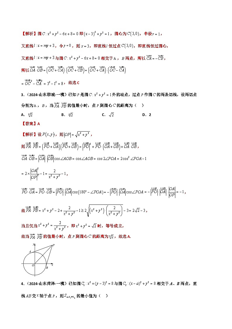 专题09 解析几何-2024年高考数学一模试题分类汇编学案（山东专用）（原卷版+解析版）02