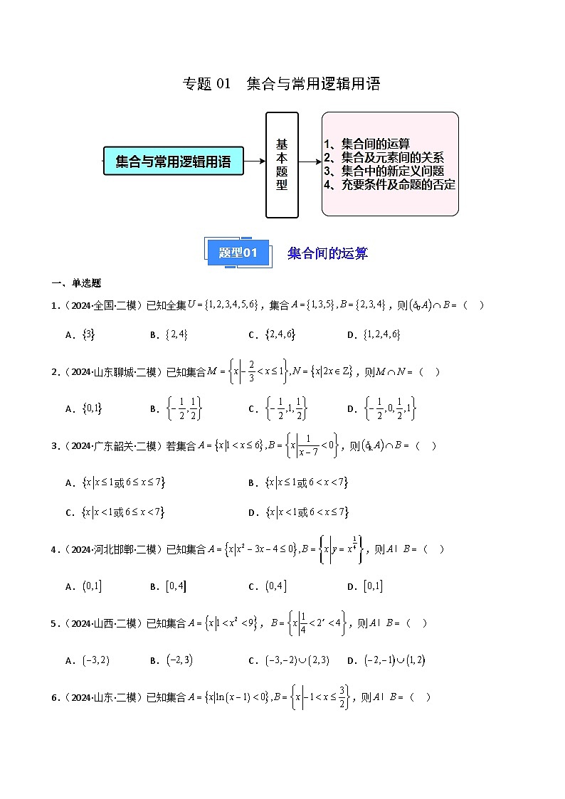 专题01  集合与常用逻辑用语（原卷版）第1页