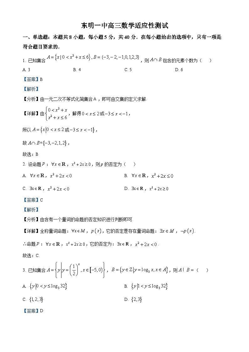 山东省东明县第一中学2025届高三上学期开学考试数学试题 word版含解析第1页