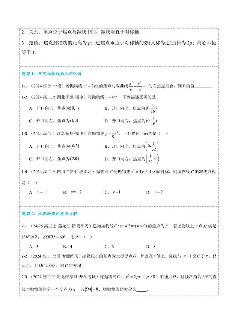 3.3.2抛物线的简单几何性质8题型分类（讲+练）（学生版） 2024-2025学年《解题秘籍》高二数学同步知识·题型精讲精练讲义（人教A版2019选择性必修第一册）第3页