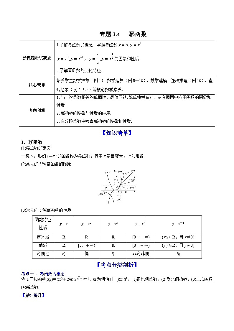 高考数学第一轮复习讲练测(新教材新高考)专题3.4幂函数(讲)原卷版+解析01