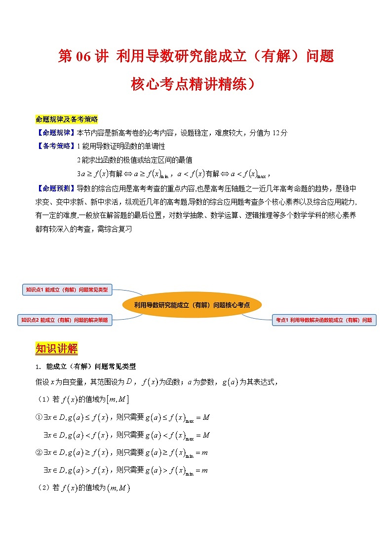 高考数学一轮复习(新教材新高考)第06讲利用导数研究能成立(有解)问题专项练习(学生版+解析)第1页