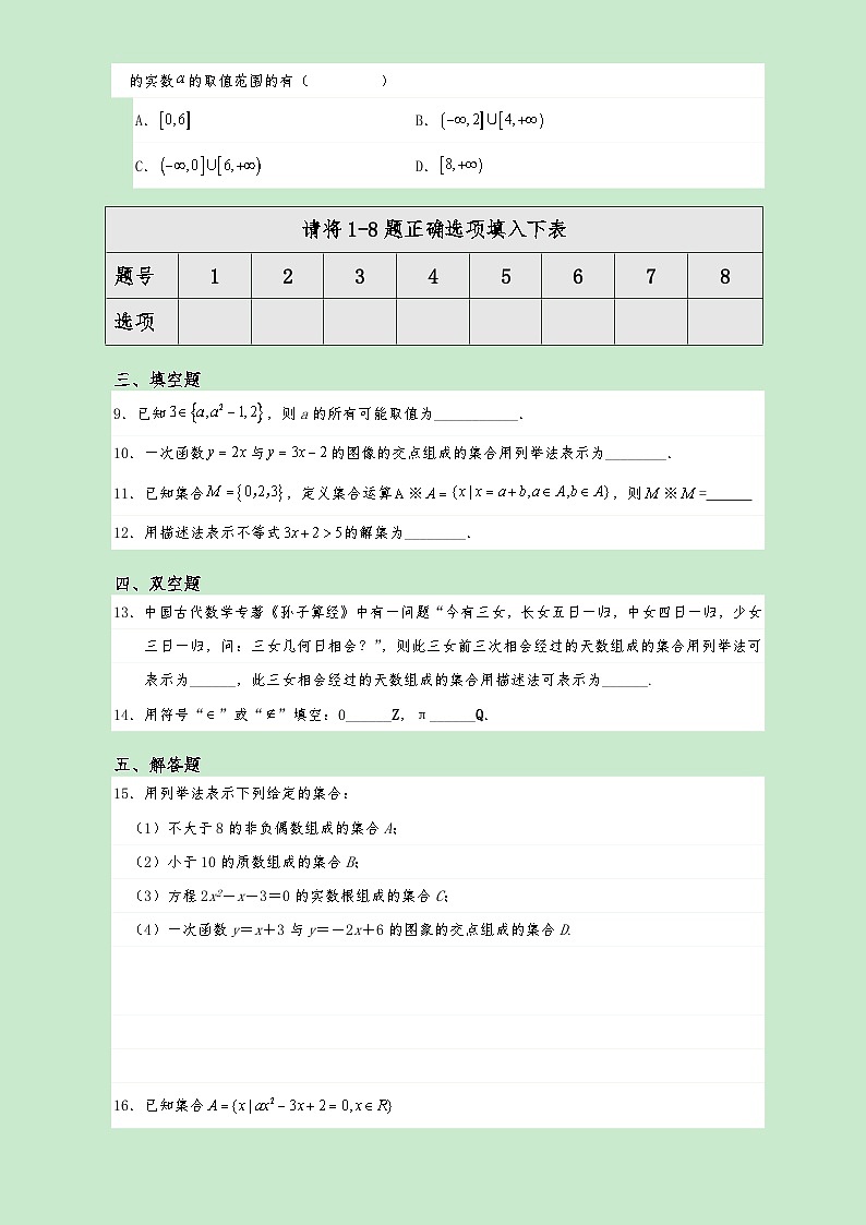 高一数学同步课堂《初阶•中阶•高阶》三阶题型专练(人教A版必修第一册)1.1集合的概念(初阶)原卷版+解析02