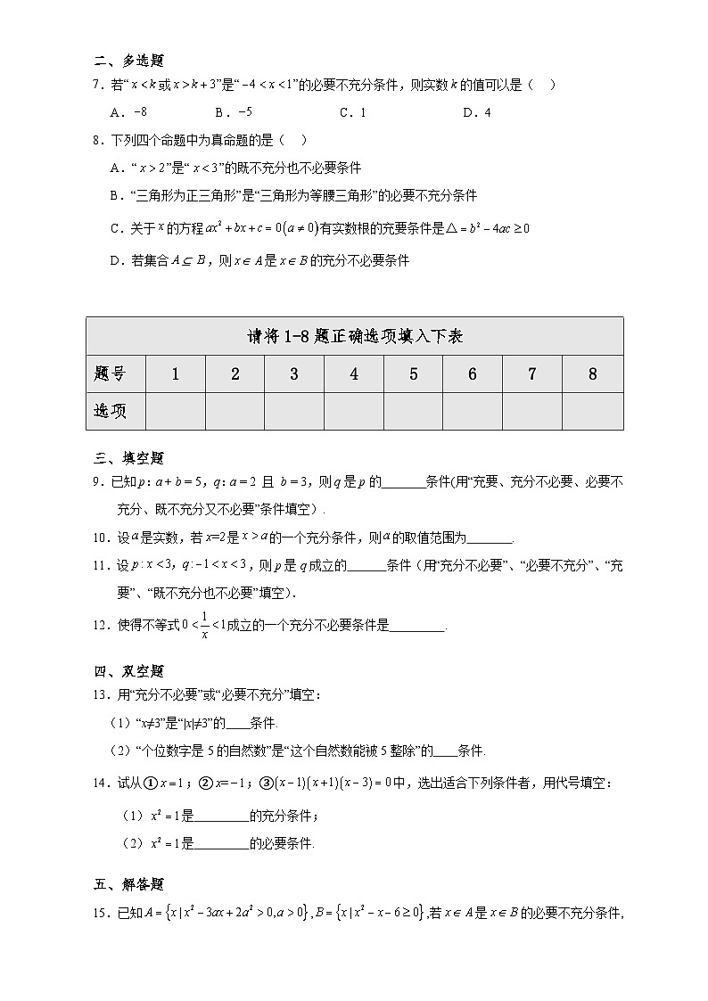高一数学同步课堂《初阶•中阶•高阶》三阶题型专练(人教A版必修第一册)1.4.1充分条件与必要条件(初阶)原卷版+解析第2页