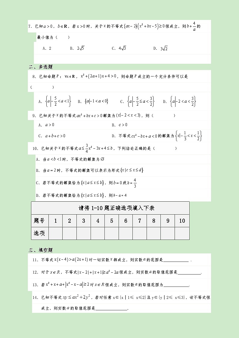 高一数学同步课堂《初阶•中阶•高阶》三阶题型专练(人教A版必修第一册)2.3二次函数与一元二次方程、不等式(高阶)原卷版+解析第2页