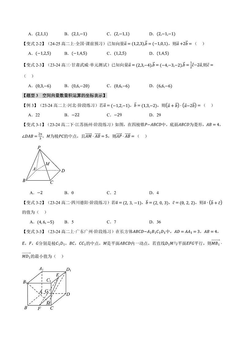 高二数学上学期 空间向量及其运算的坐标表示【八大题型】试卷（原卷版）第3页