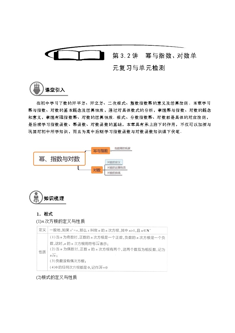 3.2幂与指数、对数单元复习和单元检测（学生版）第1页