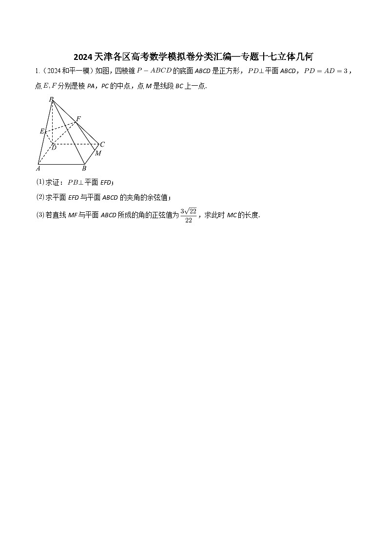 高考数学2025  空间向量与立体几何  专项练习17（天津专用）第1页