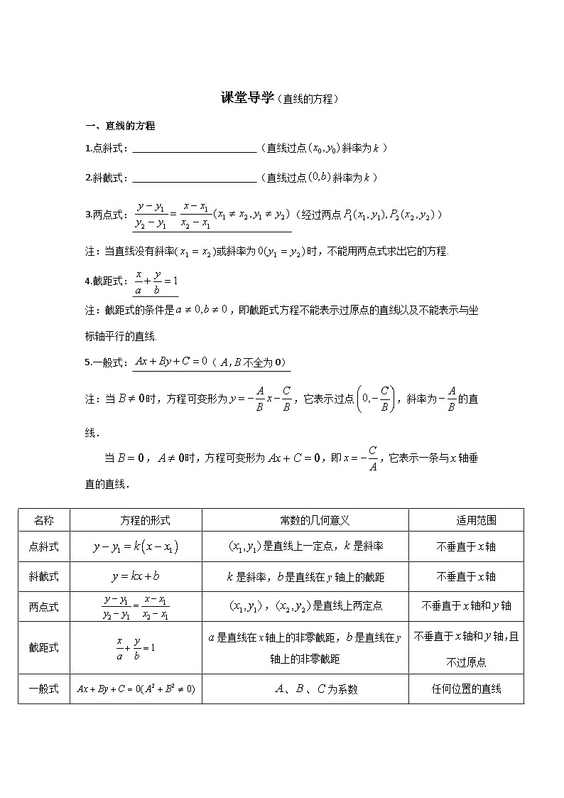 6高中数学新教材课堂导学案（直线的方程）第1页