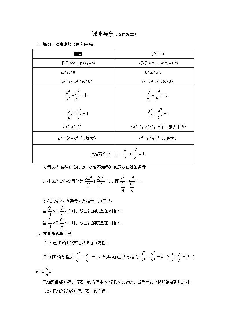 14高中数学新教材课堂导学案（双曲线二）及答案第1页