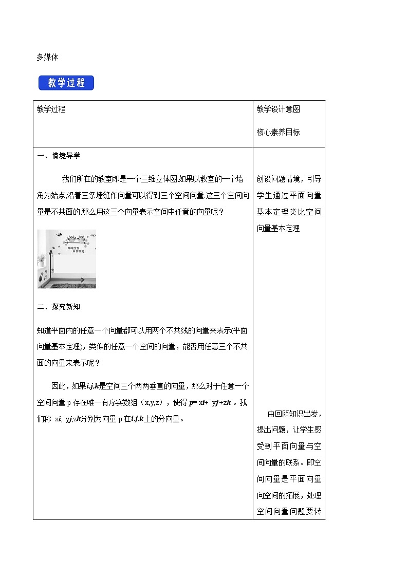 【新教材精创】1.2 空间向量基本定理（教学设计）-人教A版高中数学选择性必修第一册第2页