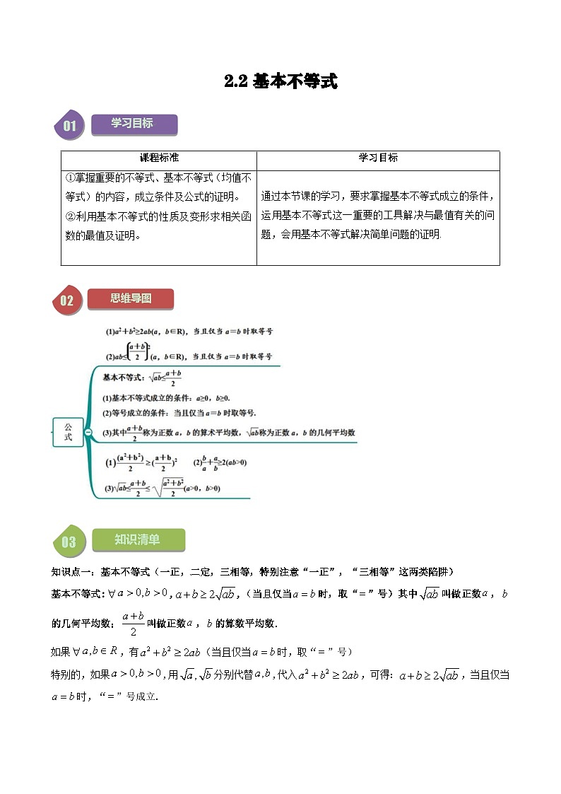 人教A版高中数学（必修第一册）同步讲义 2.2基本不等式（教师版）第1页