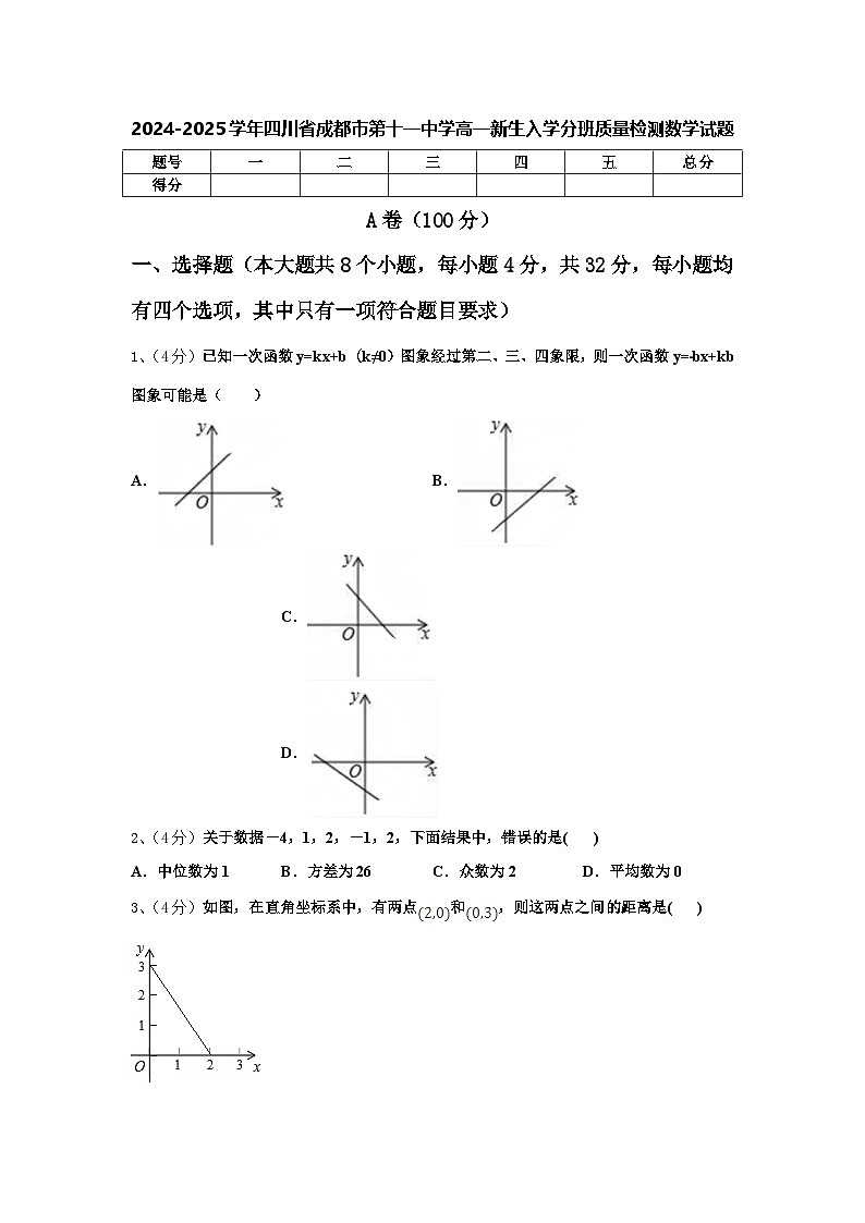 2024-2025学年四川省成都市第十一中学高一新生入学分班质量检测数学试题【含答案】01