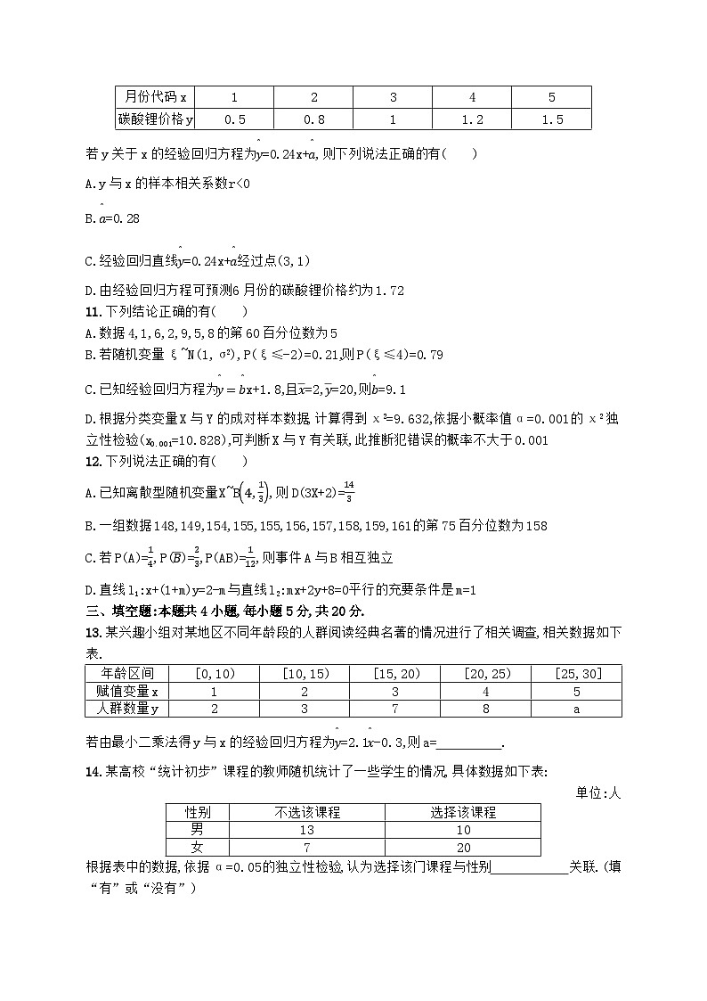 第八章 成对数据的统计分析单元检测卷   高中数学人教A版（2019）选择性必修第三册03