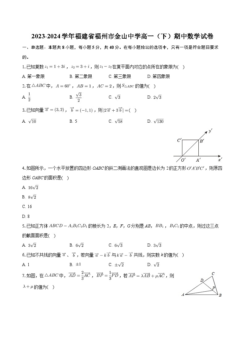 福建省福州市金山中学2023-2024学年高一下学期期中考试数学试卷01