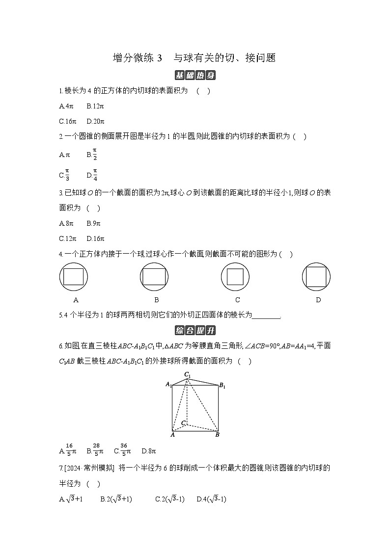 02 增分微练3　与球有关的切、接问题 【正文】作业 高考数学二轮复习练习第1页