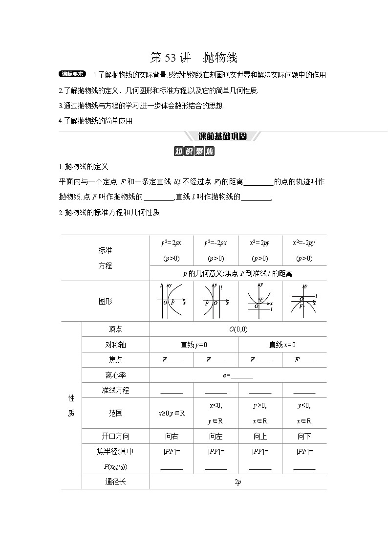 07 第53讲　抛物线 【正文】听课 高考数学二轮复习练习第1页