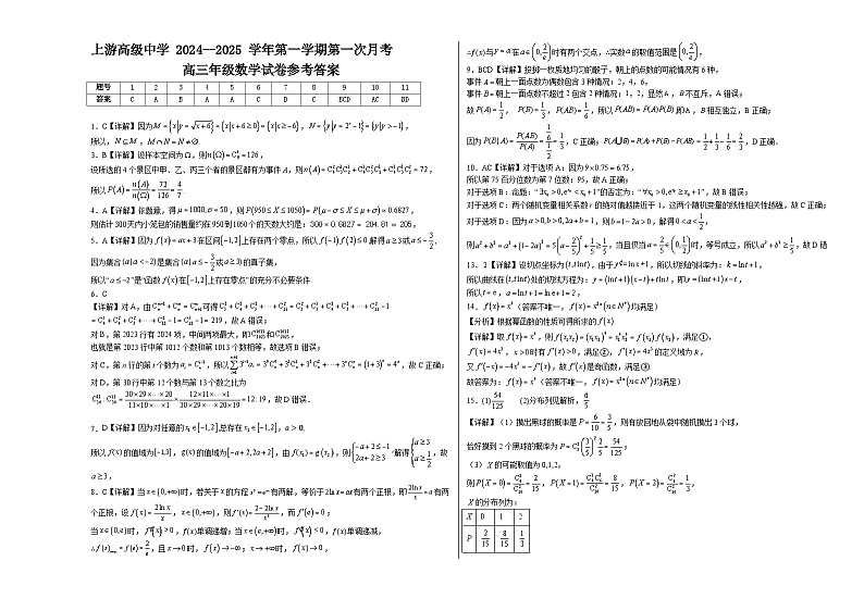 上游高级中学 2024--2025 学年第一学期第一次月考高三年级数学试卷答案第1页