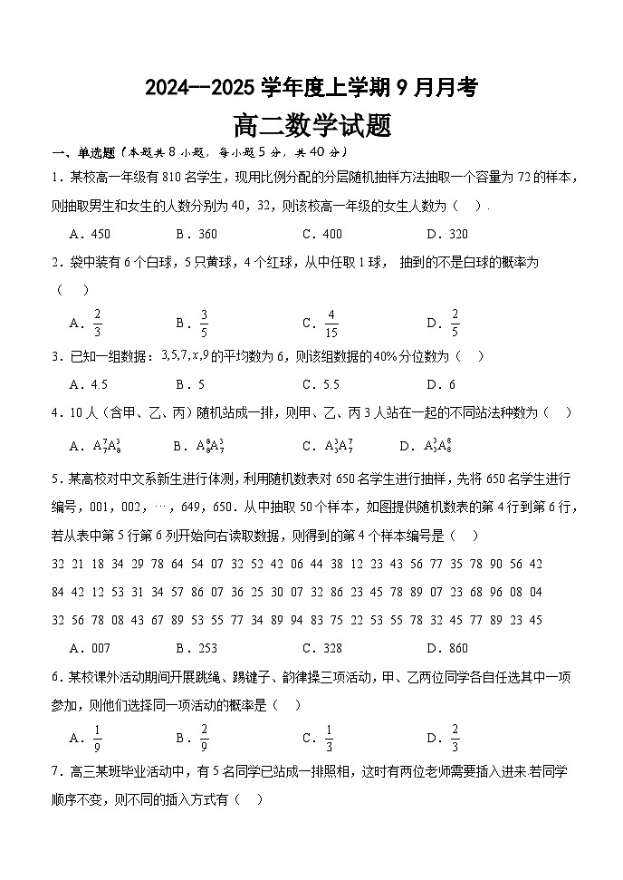 黑龙江省齐齐哈尔市第八中学校2024-2025学年高二上学期9月月考数学试题第1页