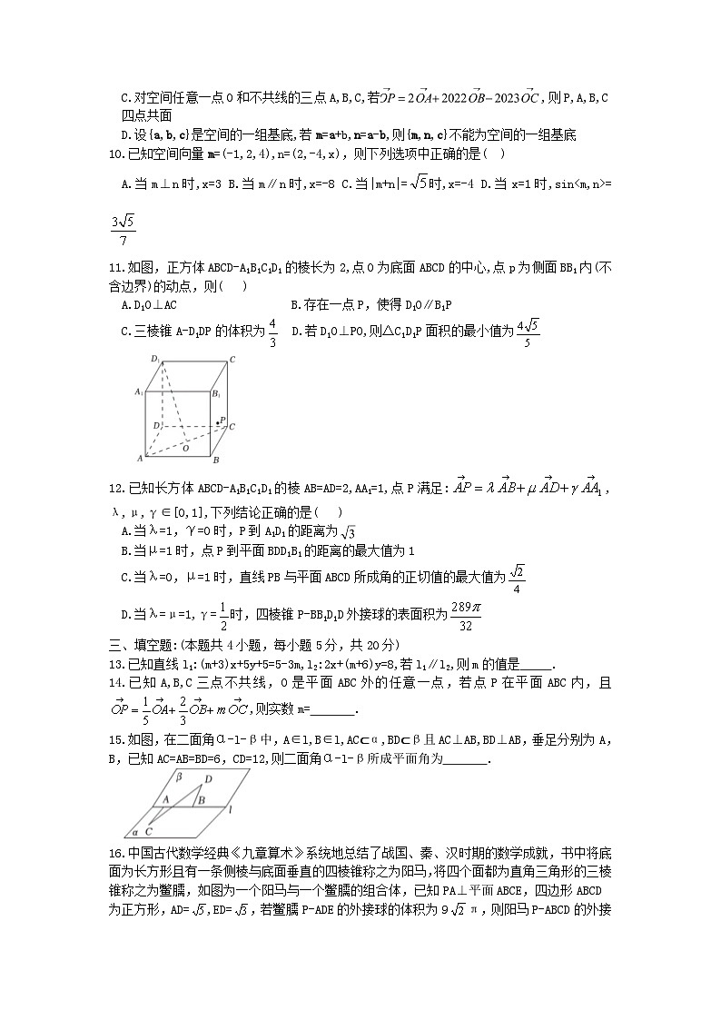 河南省漯河市第四高级中学2023-2024学年高二上学期第一次月考数学试卷02
