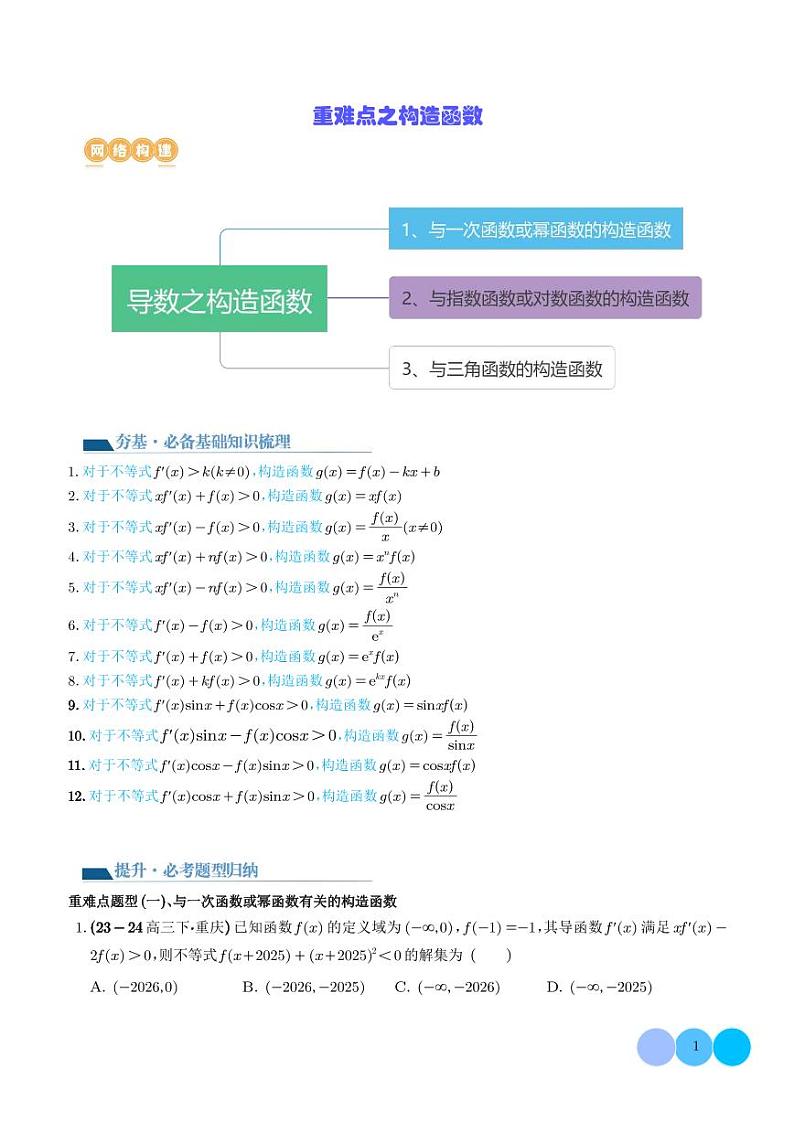 2025新高考重难点之构造函数 学生版第1页