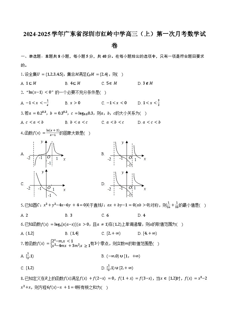 2024-2025学年广东省深圳市红岭中学高三（上）第一次月考数学试卷（含答案）第1页