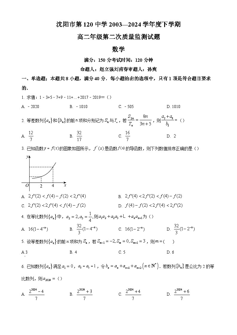 辽宁省沈阳市2023-2024学年高二下学期第二次质量监测+数学试卷（含答案）第1页