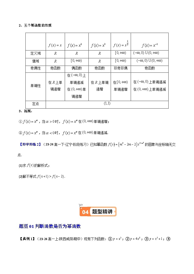 高中(人教A版数学必修一册)精品同步讲义第3章第05讲3.3幂函数(知识清单+12类热点题型讲练+分层强化训练)(学生版+解析)第3页