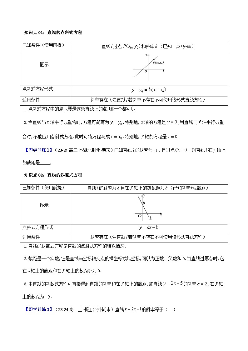 (人教A版选择性必修一册)高中数学精品讲义第2章第03讲2.2.1直线的点斜式方程和斜截式方程(学生版+解析)第2页