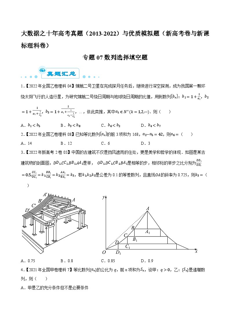 高考数学一轮复习全套历年真题大数据之10年高考真题专题07数列选择填空题特训(原卷版+解析)第1页