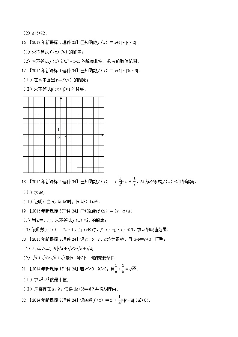 高考数学一轮复习全套历年真题大数据之10年高考真题专题18不等式选讲特训(原卷版+解析)03