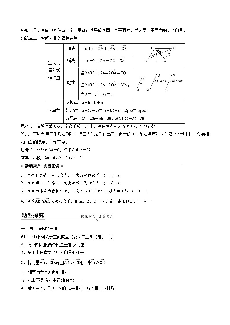 人教A版高中数学选择性必修第一册同步精品讲义第1章  1.1 空间向量及其运算（2份打包，原卷版+教师版）02