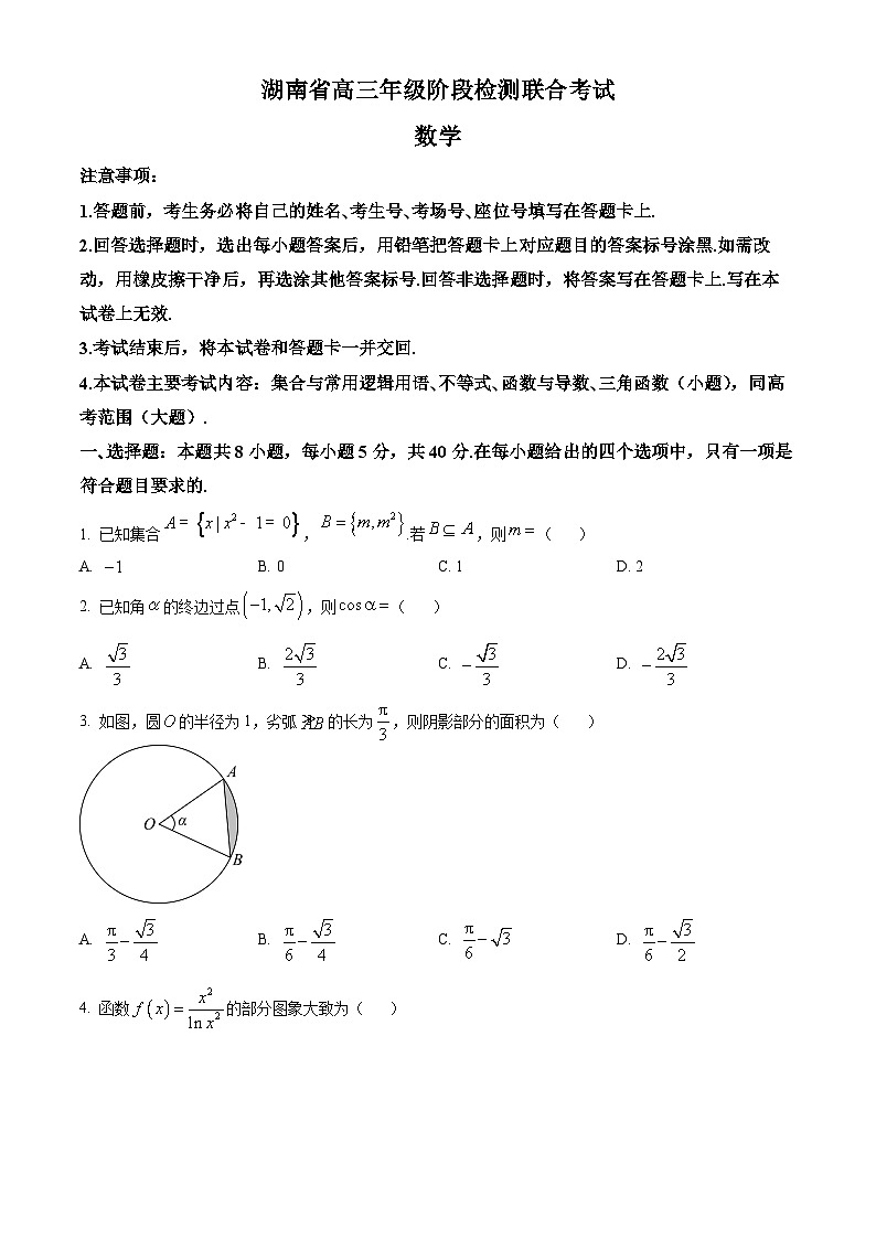 湖南省2025届高三上学期阶段检测联合考试数学试卷 Word版无答案第1页