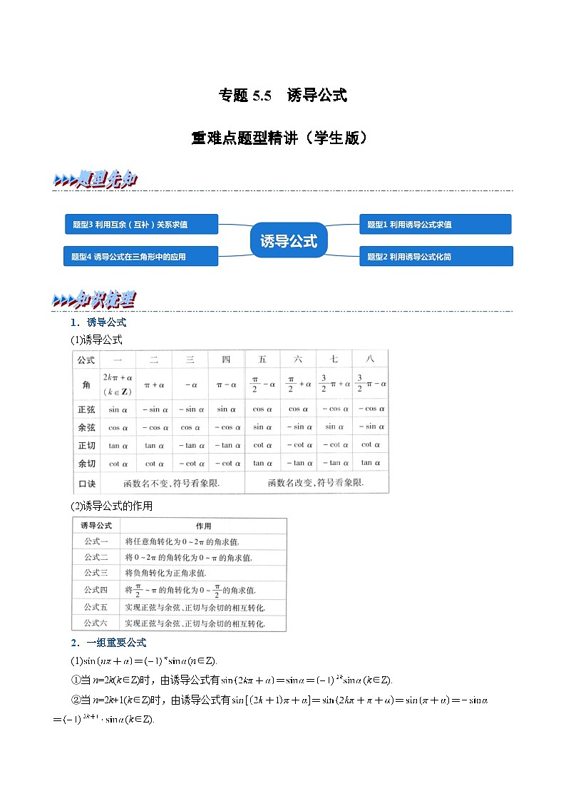 专题5.5 诱导公式-重难点题型精讲（学生版）第1页