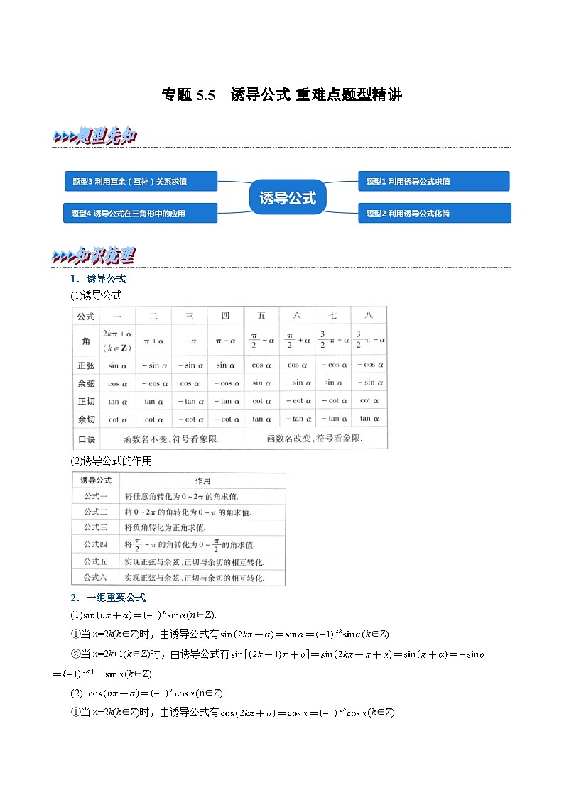 专题5.5 诱导公式-重难点题型精讲（教师版）第1页