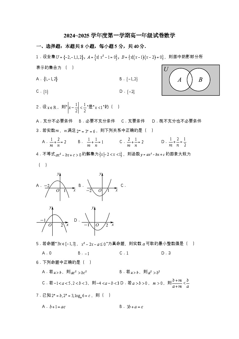 江苏省如东一中、宿迁一中、徐州中学2024-2025学年高一上学期10月联考数学试题第1页