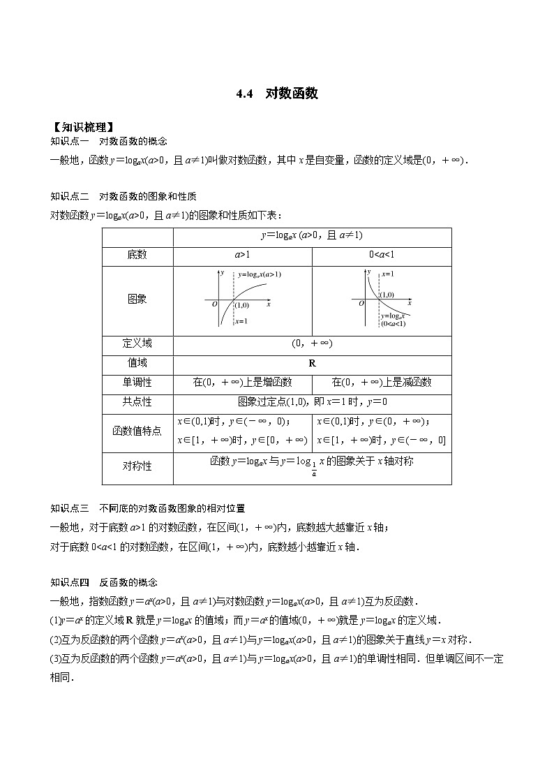 高一预习-4.4 对数函数（教师版）-初升高数学暑假衔接（人教版）第1页